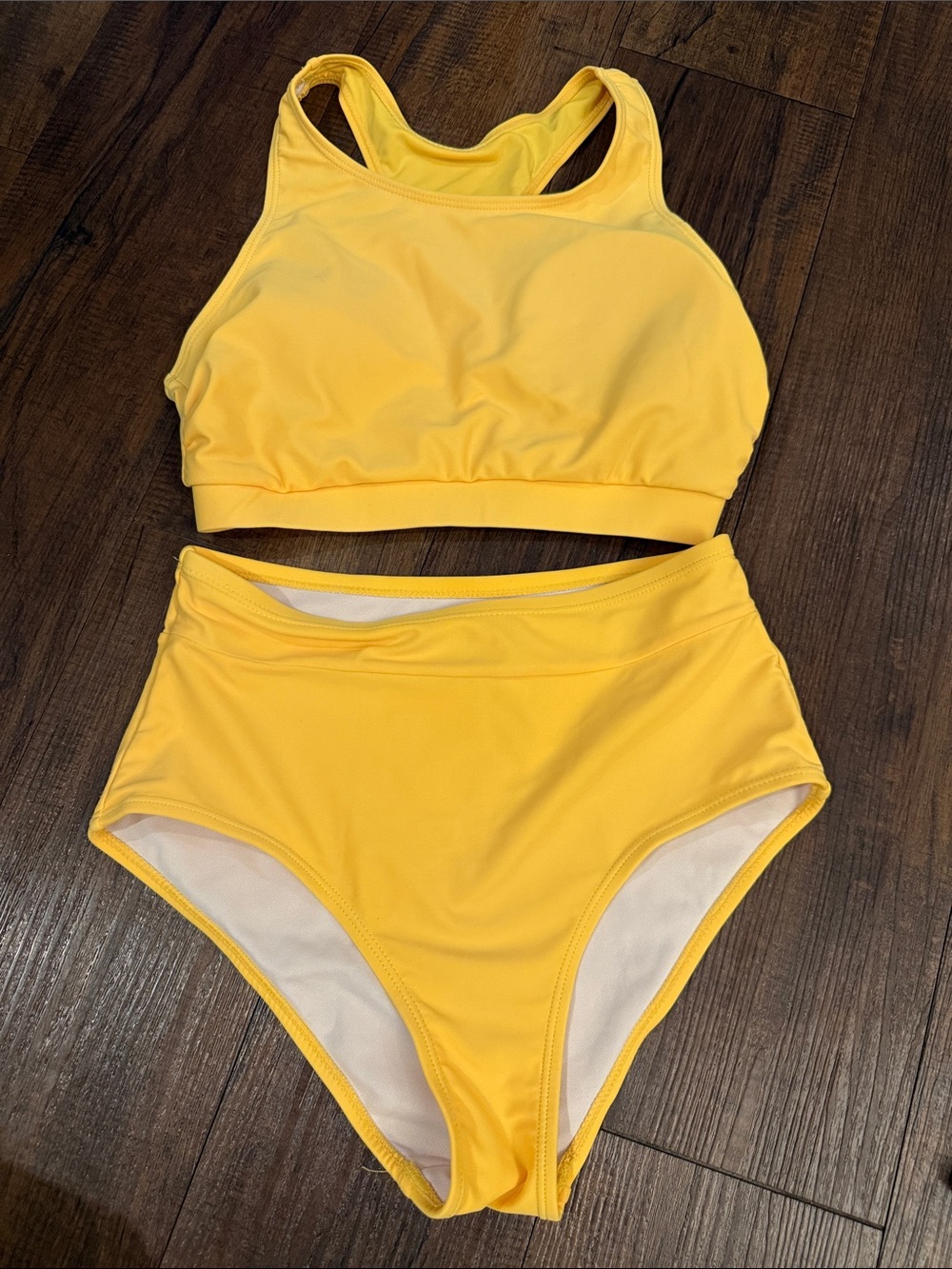Womens Yellow High-Waist Two-Piece Swim Set